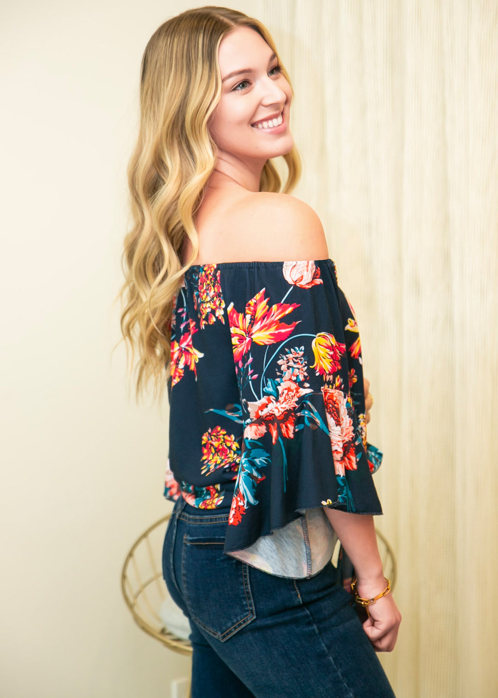 Trumpet Sleeve Tie-Front Blouse