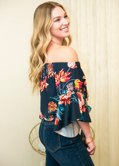 Trumpet Sleeve Tie-Front Blouse
