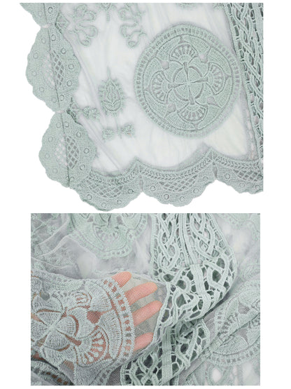 Cárdigan de crochet de encaje para mujer, traje de baño de bikini largo transparente 