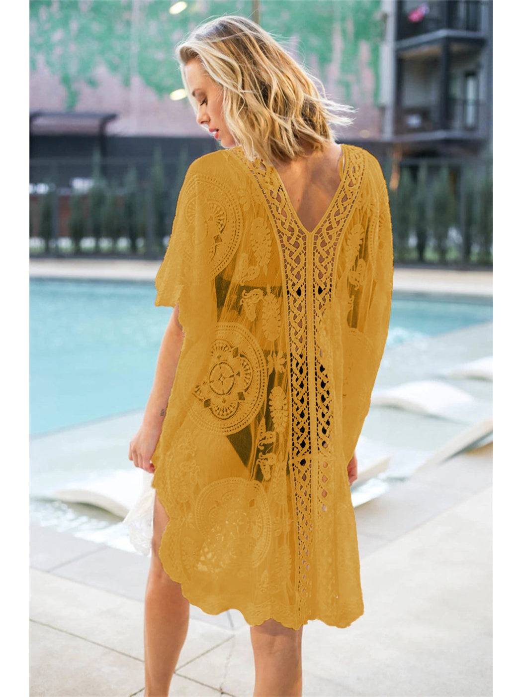 Cárdigan de crochet de encaje para mujer, traje de baño de bikini largo transparente 