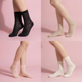 4 Pairs Women's Lace Knit Crew Socks Lightweight Breathable Mesh Style with Elastic Cuff in Assorted Patterns