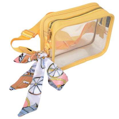 Anna-Kaci Women's Chic Transparent Crossbody & Messenger Bags with Decorative Scarf