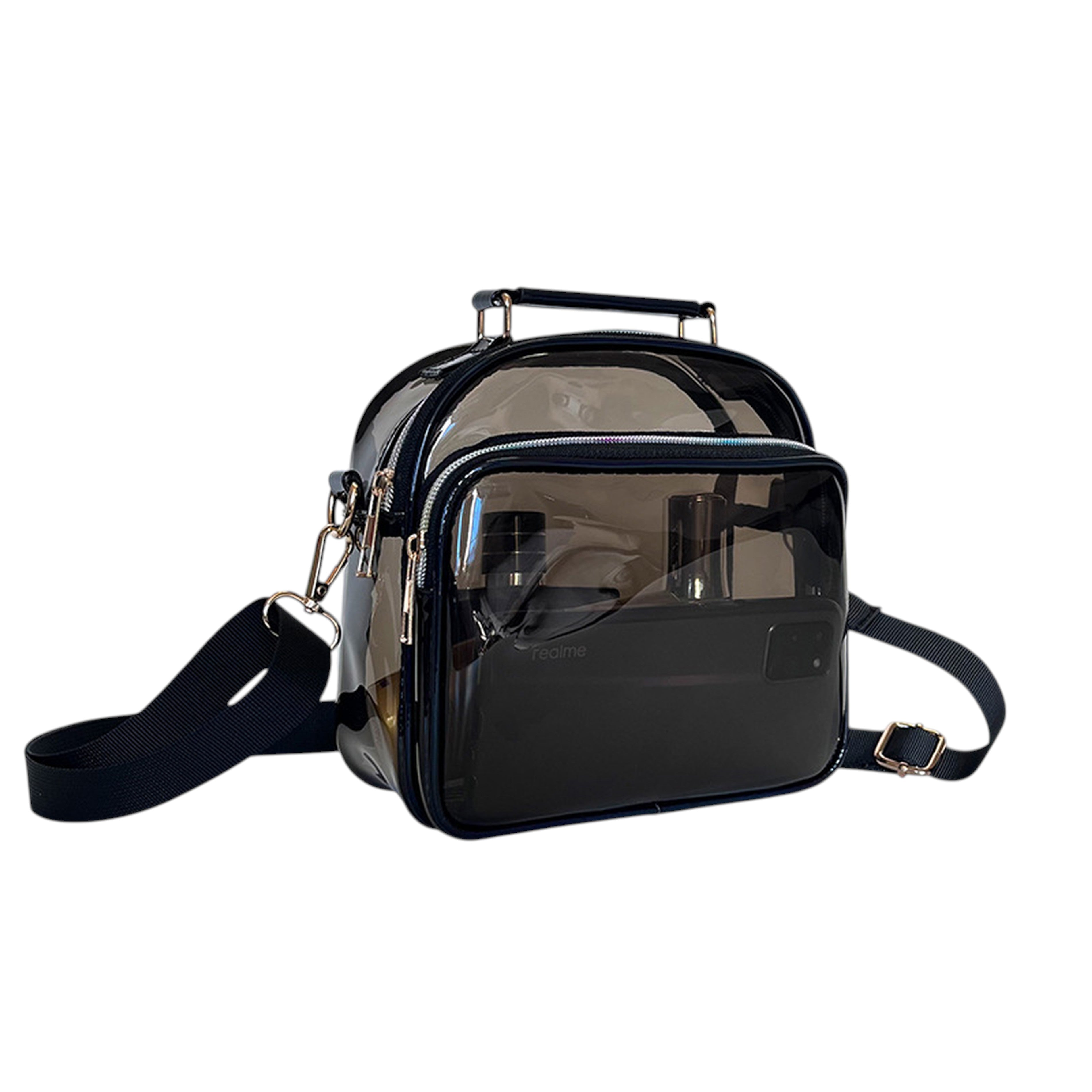Anna-Kaci Trendy Clear Transparent Women's Shoulder Bag with Iridescent Trim