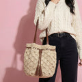 Anna-Kaci Women's Rustic Straw Shoulder Bag with Leather Accents