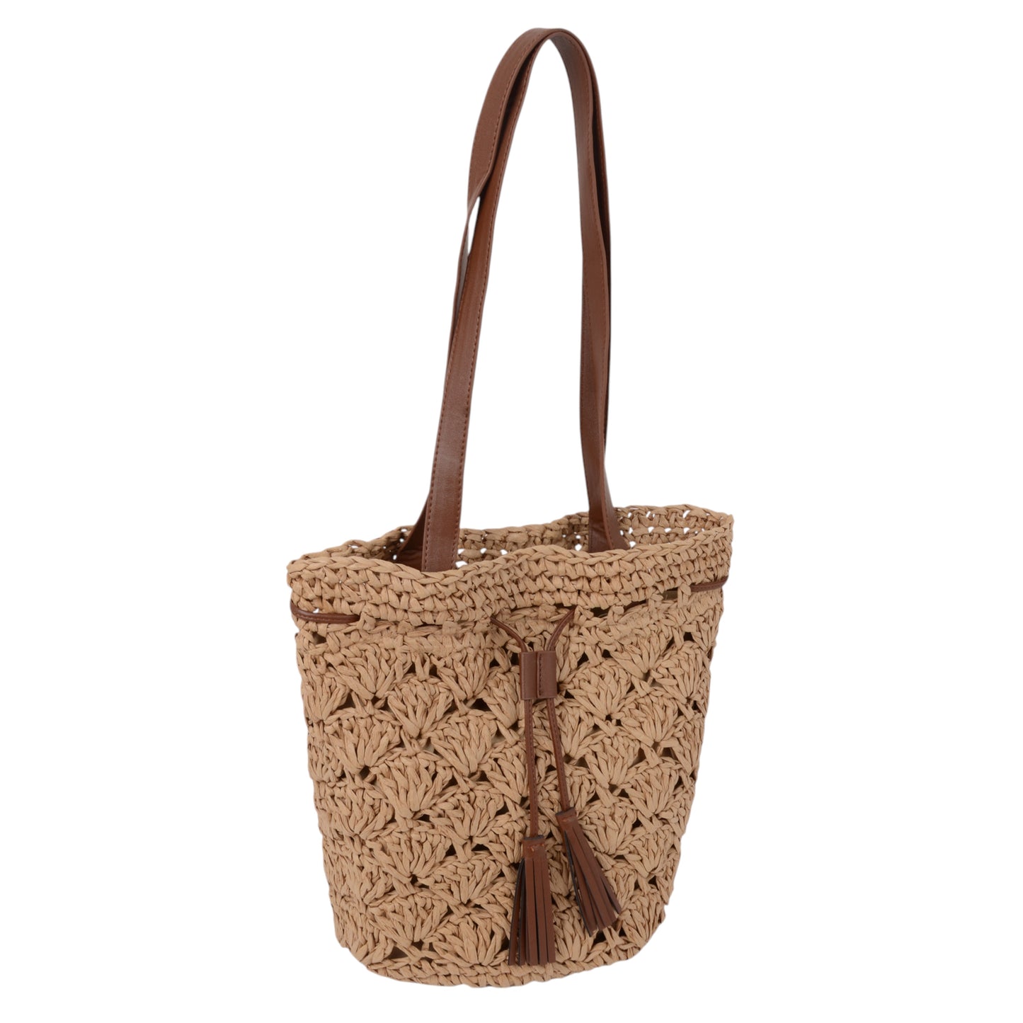 Anna-Kaci Women's Rustic Straw Shoulder Bag with Leather Accents