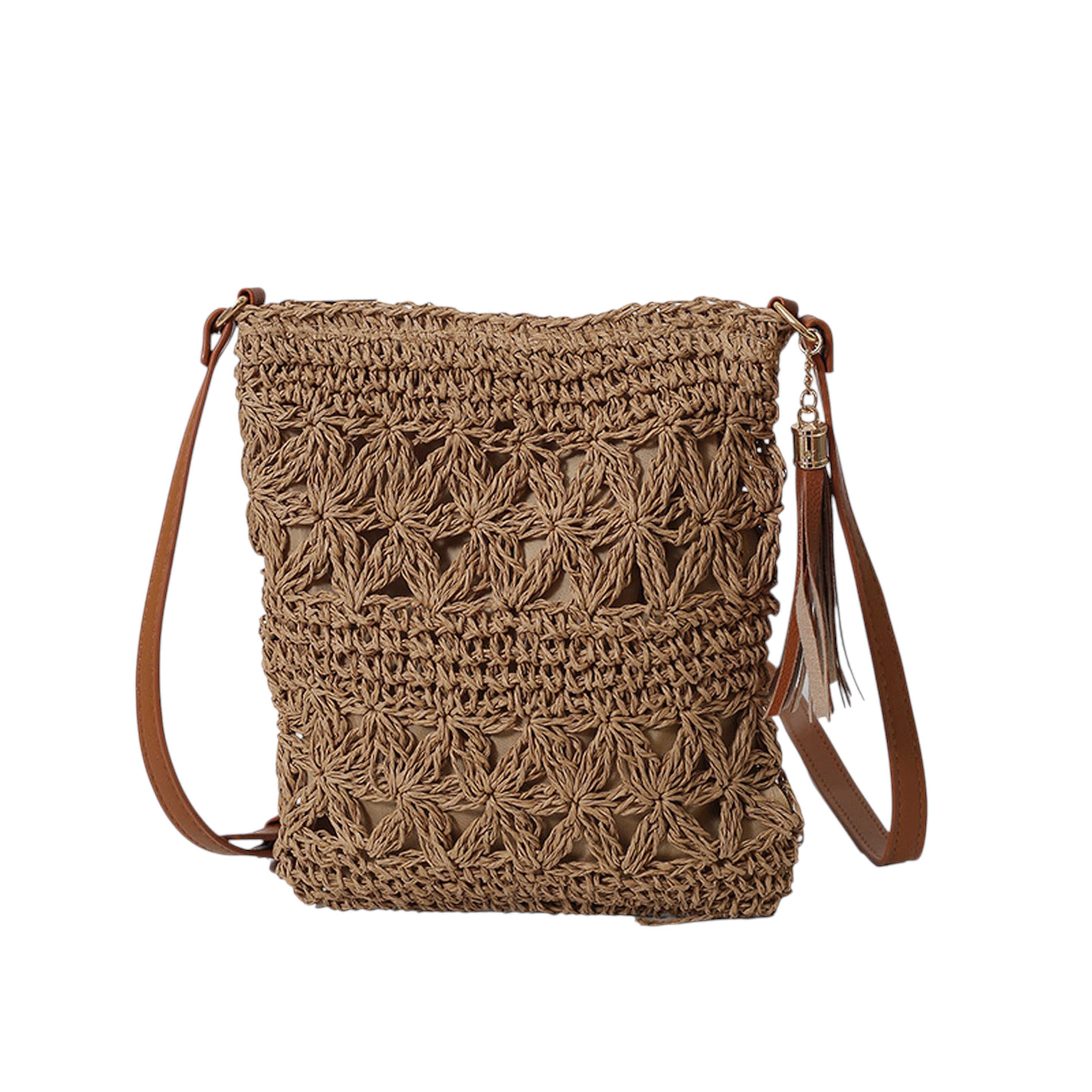 Anna-Kaci Women's Bohemian Crochet Shoulder Bag with Leather Straps