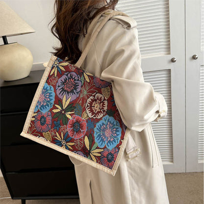 Anna-Kaci Women's Floral Sackcloth Tote Bag-Lightweight Handbag