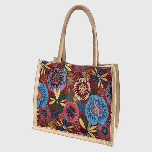 Anna-Kaci Women's Floral Sackcloth Tote Bag-Lightweight Handbag