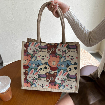 Anna-Kaci Women's Floral Sackcloth Tote Bag-Lightweight Handbag