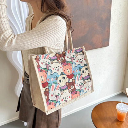 Anna-Kaci Women's Floral Sackcloth Tote Bag-Lightweight Handbag
