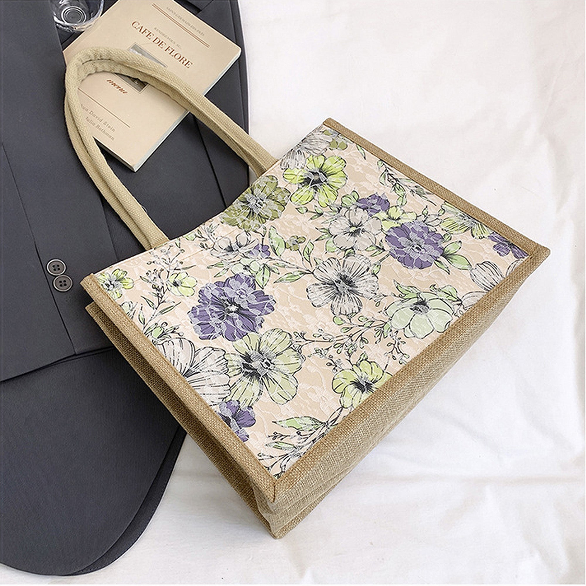 Anna-Kaci Women's Floral Linen-Polyester Tote Bag-Lightweight Floral Print Shopping Bag
