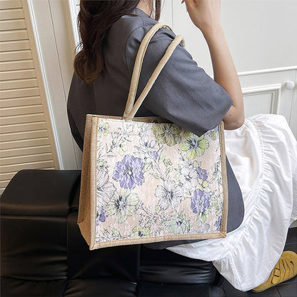 Anna-Kaci Women's Floral Linen-Polyester Tote Bag-Lightweight Floral Print Shopping Bag