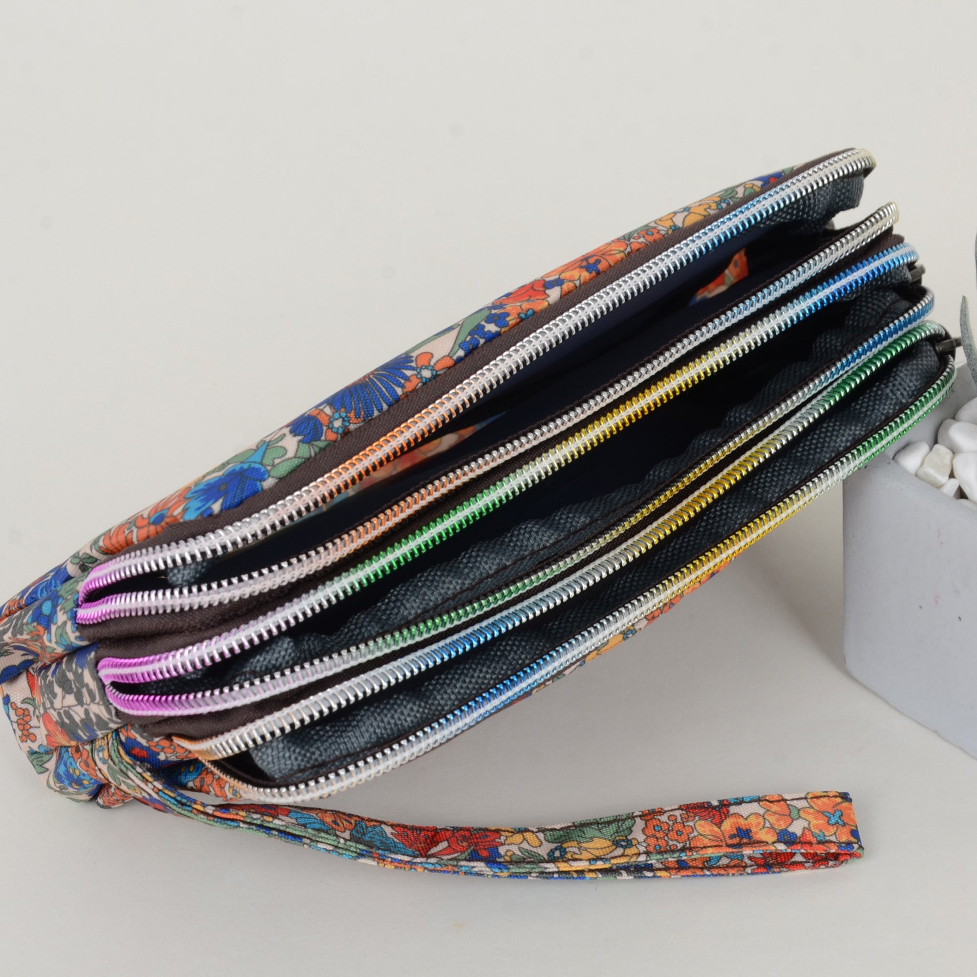 Anna-Kaci Women¡¯s Floral Print Multi-Zip Nylon Wristlet Handbag