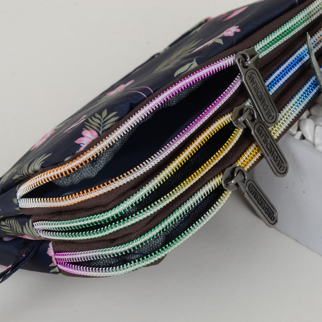 Anna-Kaci Women¡¯s Floral Print Multi-Zip Nylon Wristlet Handbag
