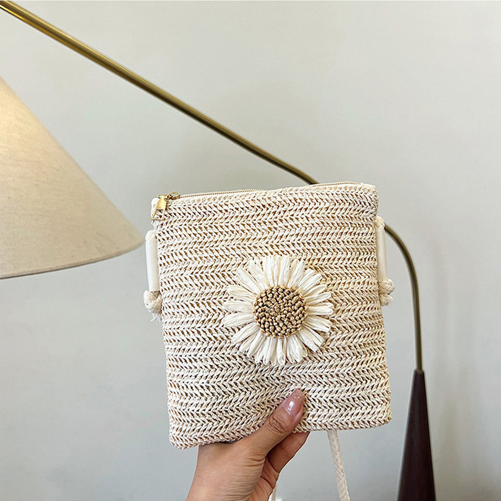 Anna-Kaci Women¡¯s Straw Woven Crossbody Bag with Sunflower Accent