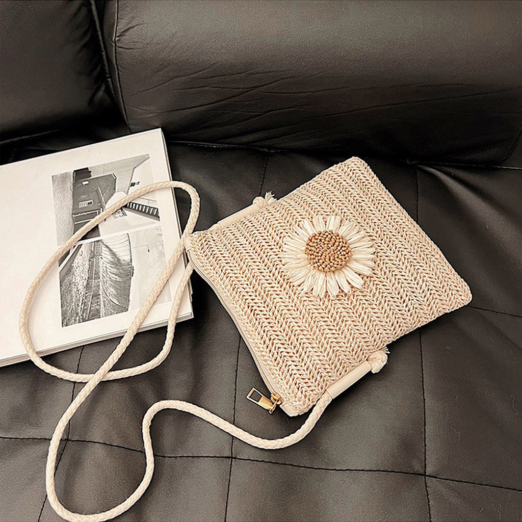 Anna-Kaci Women¡¯s Straw Woven Crossbody Bag with Sunflower Accent