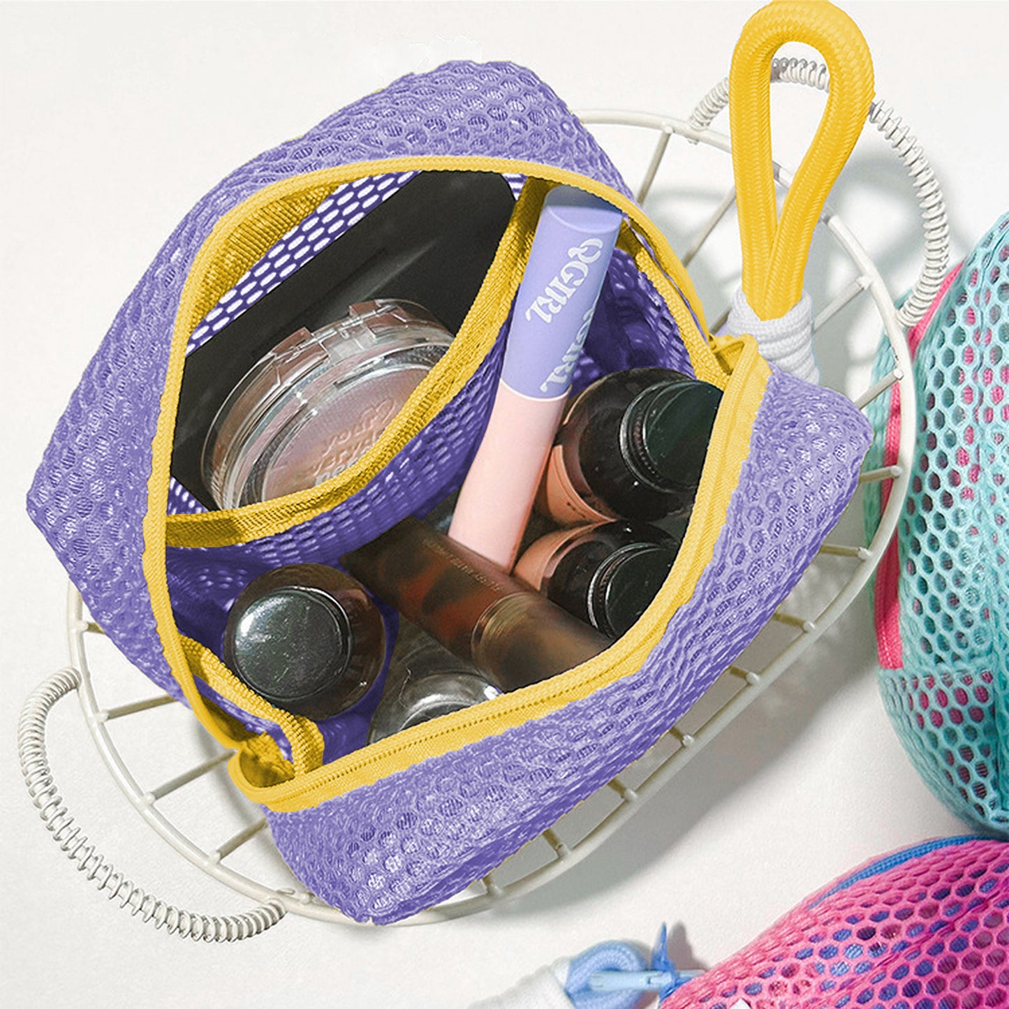 Anna-Kaci Women's Mesh Cosmetic Bag with Wrist Strap-Small Travel Organizer Pouch
