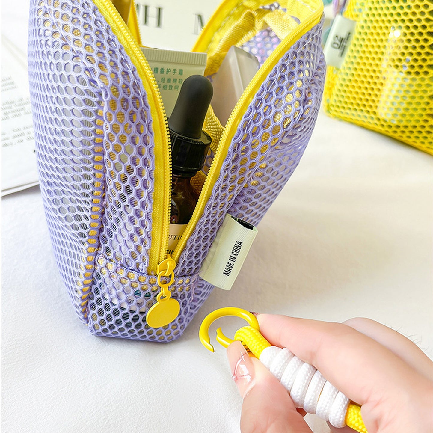 Anna-Kaci Women's Mesh Cosmetic Bag with Wrist Strap-Small Travel Organizer Pouch