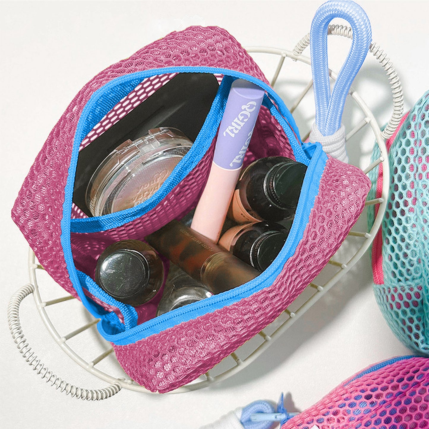 Anna-Kaci Women's Mesh Cosmetic Bag with Wrist Strap-Small Travel Organizer Pouch
