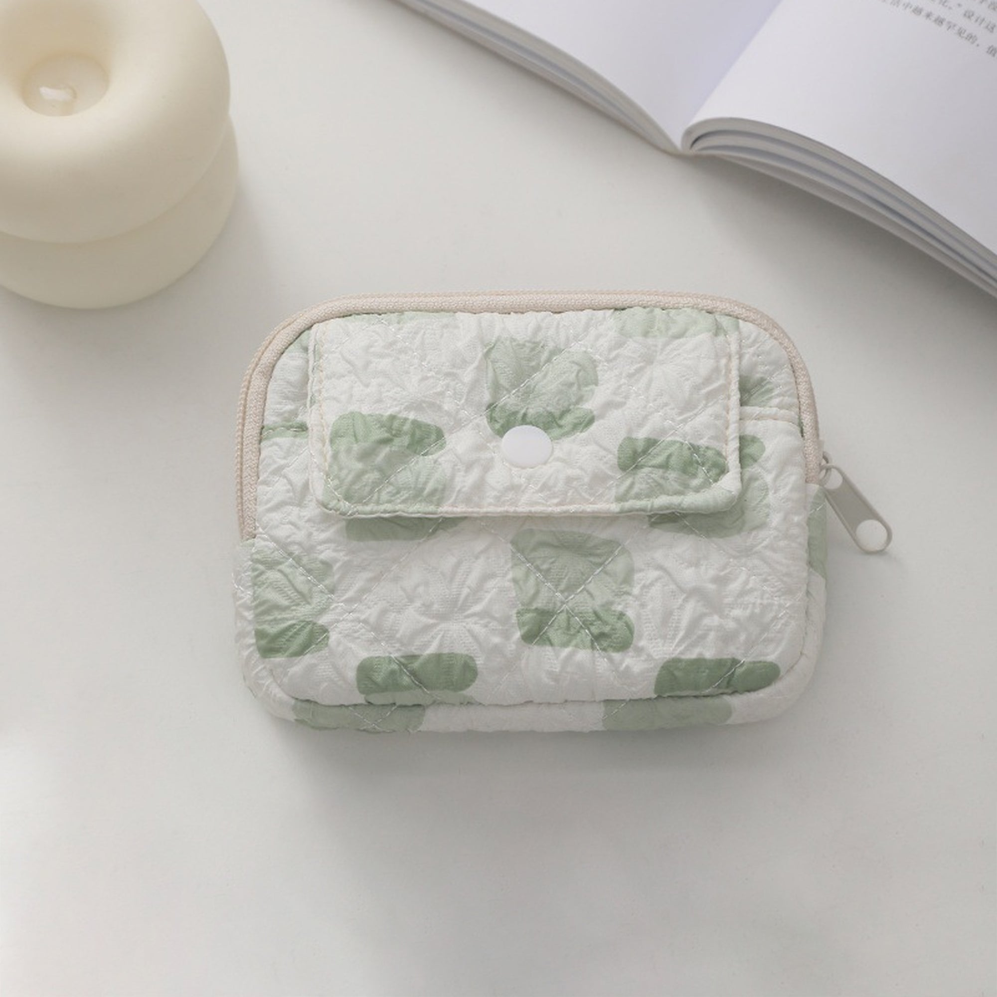 Anna-Kaci Women's Quilted Floral Coin Purse-Small Cosmetic Bag with Zipper and Snap Pocket