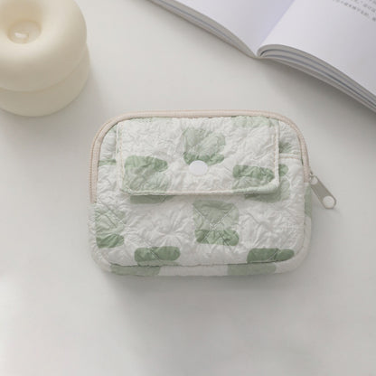 Anna-Kaci Women's Quilted Floral Coin Purse-Small Cosmetic Bag with Zipper and Snap Pocket