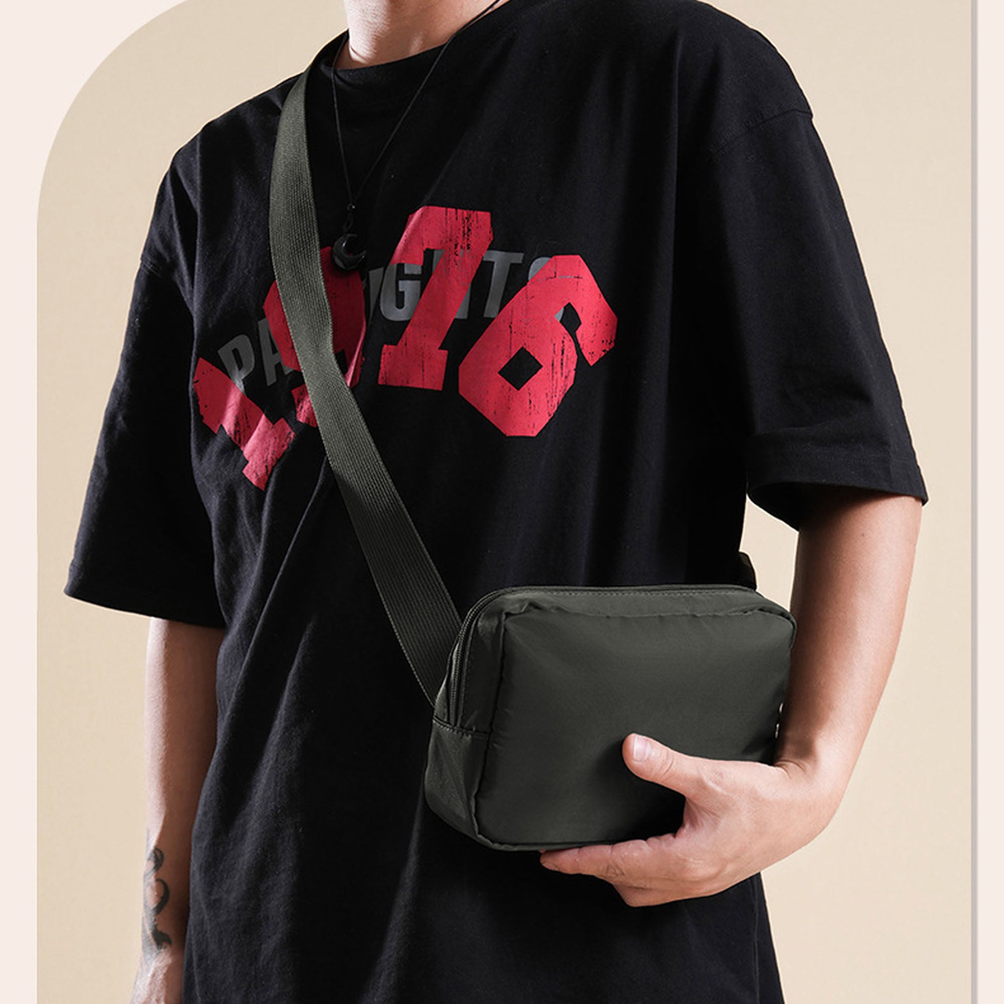 Anna-Kaci Canvas Chest Bag - Compact Crossbody Shoulder Bag