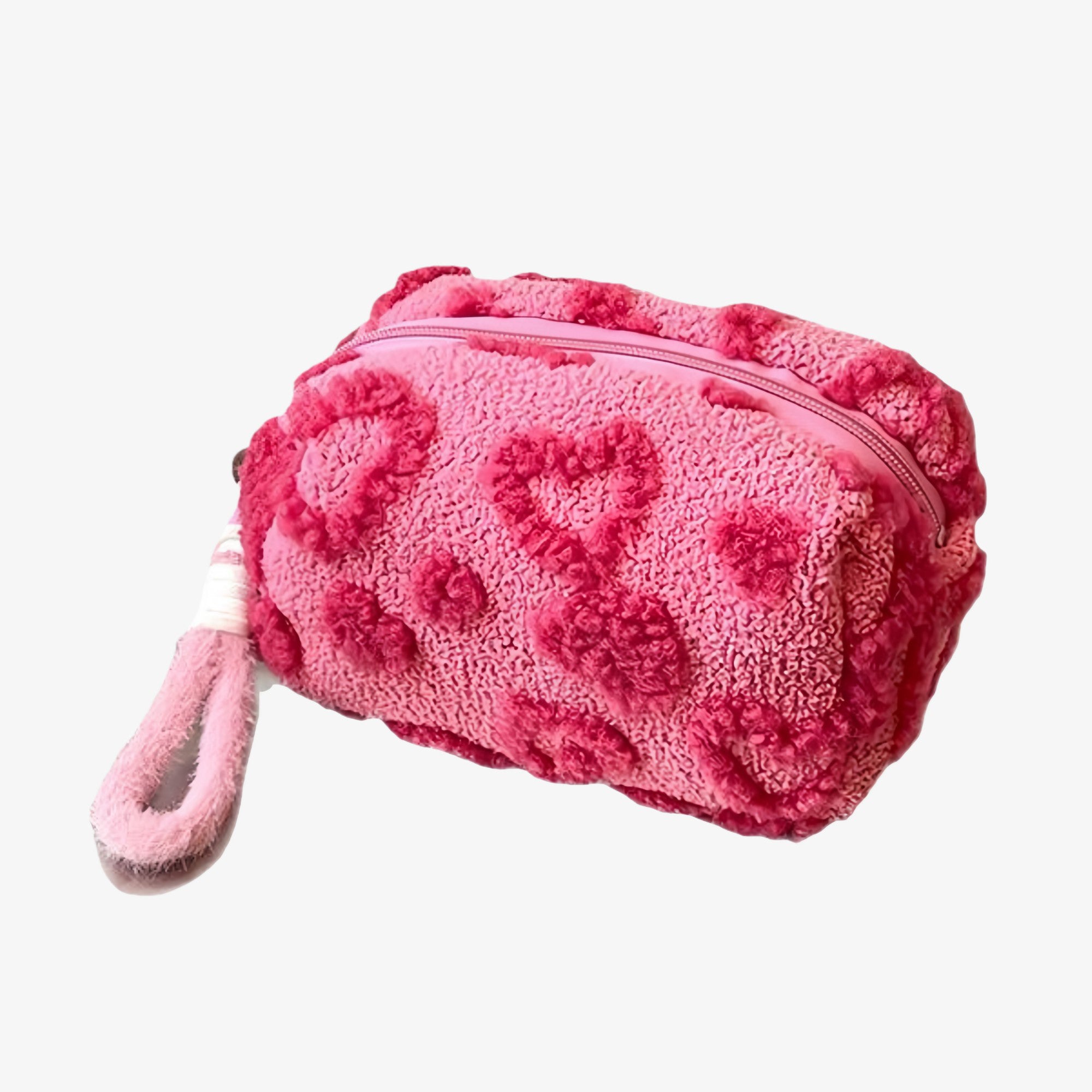 Anna-Kaci Women's Valentine Heart Texture Plush Zip Pouch with Soft Fuzzy Finish and Wrist Loop