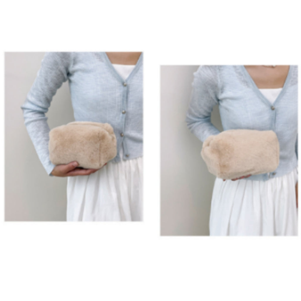 Anna-Kaci Women's Faux Shearling Soft Fashion Zip Pouch Clutch with Plush Texture and Structured Shape