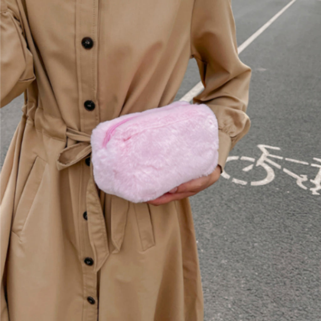 Anna-Kaci Women's Faux Shearling Soft Fashion Zip Pouch Clutch with Plush Texture and Structured Shape