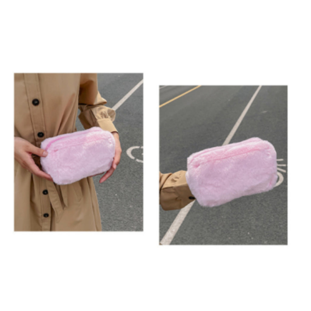 Anna-Kaci Women's Faux Shearling Soft Fashion Zip Pouch Clutch with Plush Texture and Structured Shape