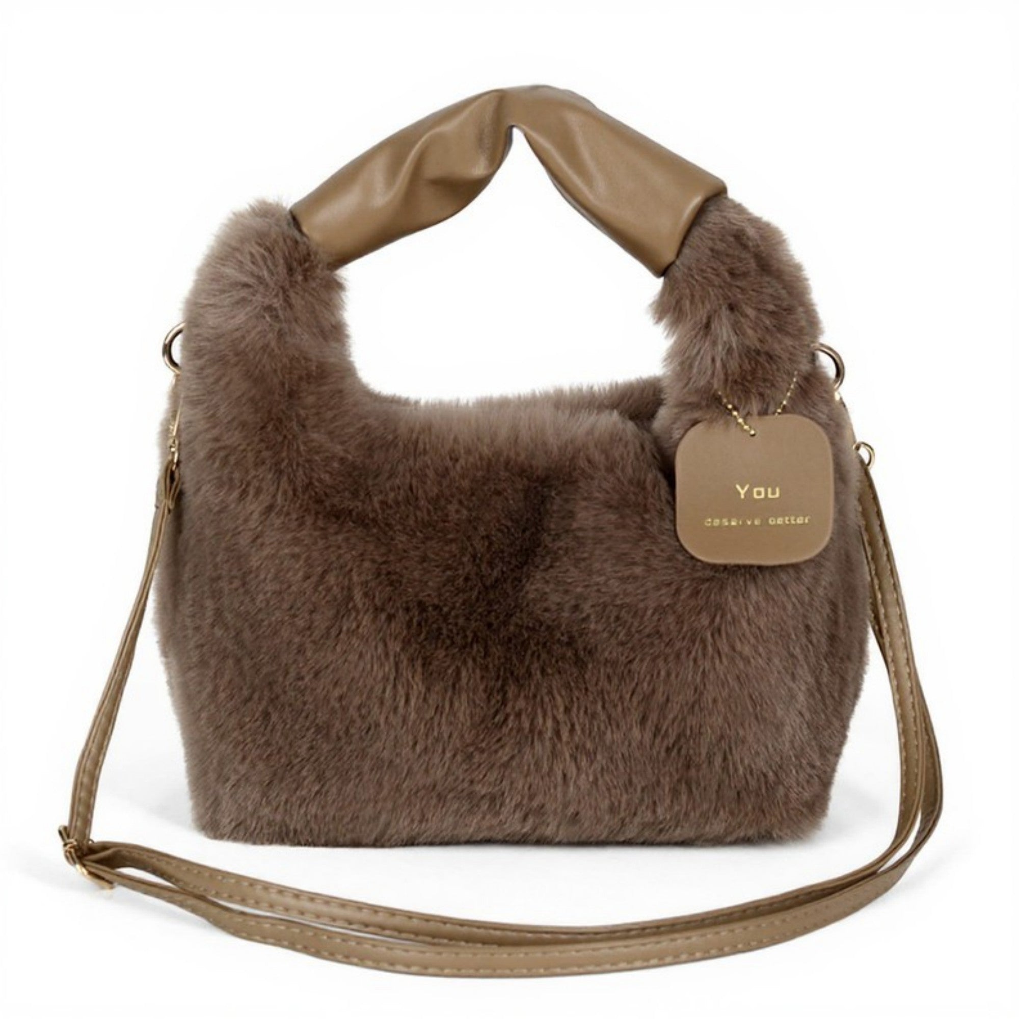 Anna-Kaci Women's Faux Fur Hobo Shoulder Bag with Soft Texture Top Handle and Removable Crossbody Strap
