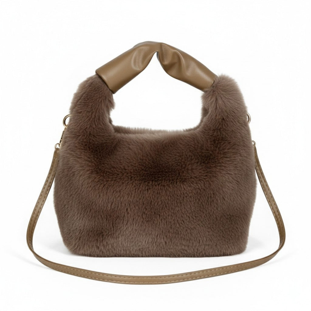 Anna-Kaci Women's Faux Fur Hobo Shoulder Bag with Soft Texture Top Handle and Removable Crossbody Strap