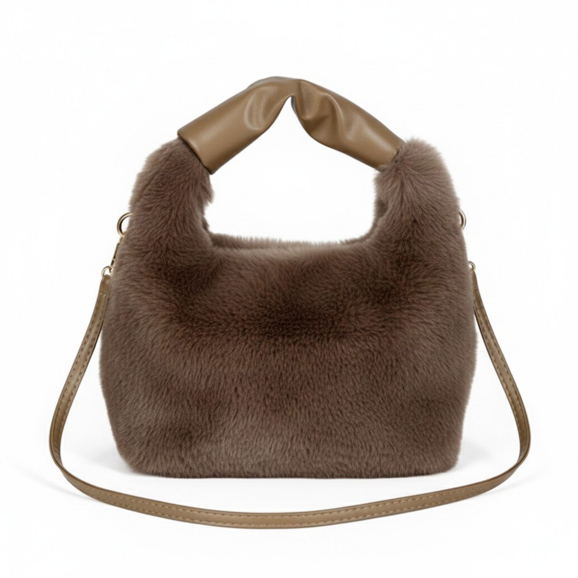 Anna-Kaci Women's Faux Fur Hobo Shoulder Bag with Soft Texture Top Handle and Removable Crossbody Strap