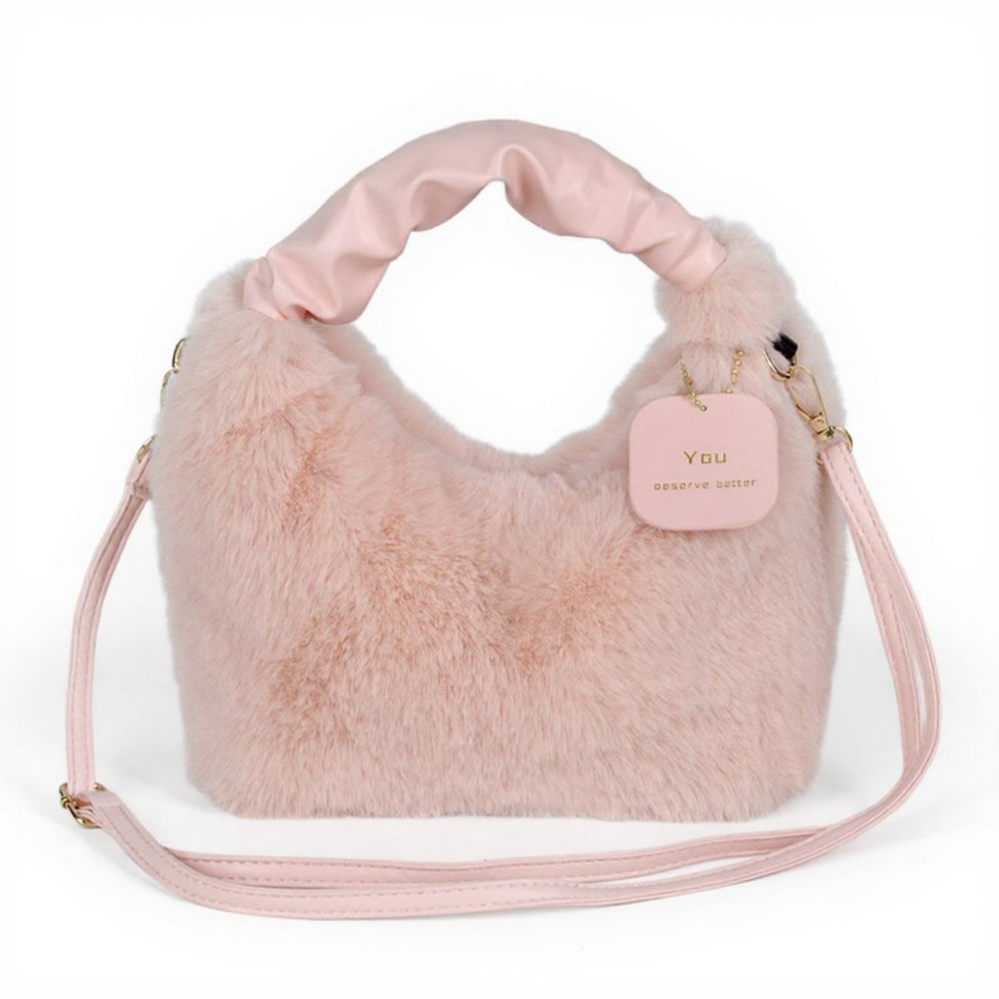 Anna-Kaci Women's Faux Fur Hobo Shoulder Bag with Soft Texture Top Handle and Removable Crossbody Strap