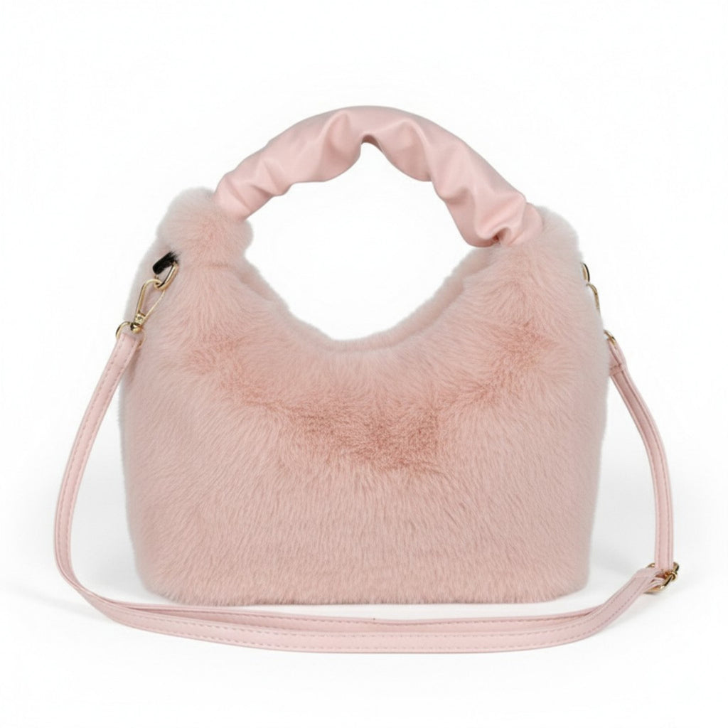 Anna-Kaci Women's Faux Fur Hobo Shoulder Bag with Soft Texture Top Handle and Removable Crossbody Strap