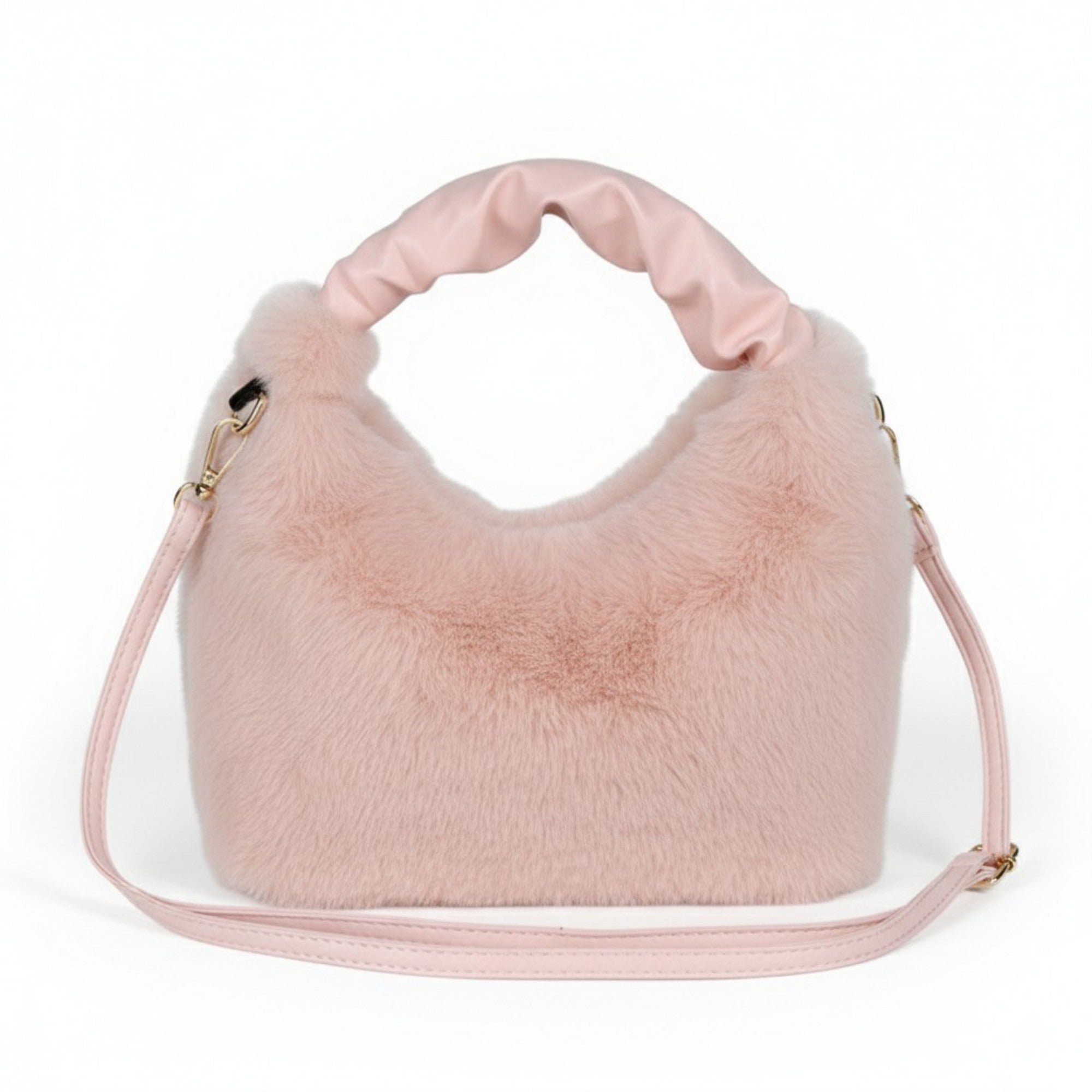 Anna-Kaci Women's Faux Fur Hobo Shoulder Bag with Soft Texture Top Handle and Removable Crossbody Strap