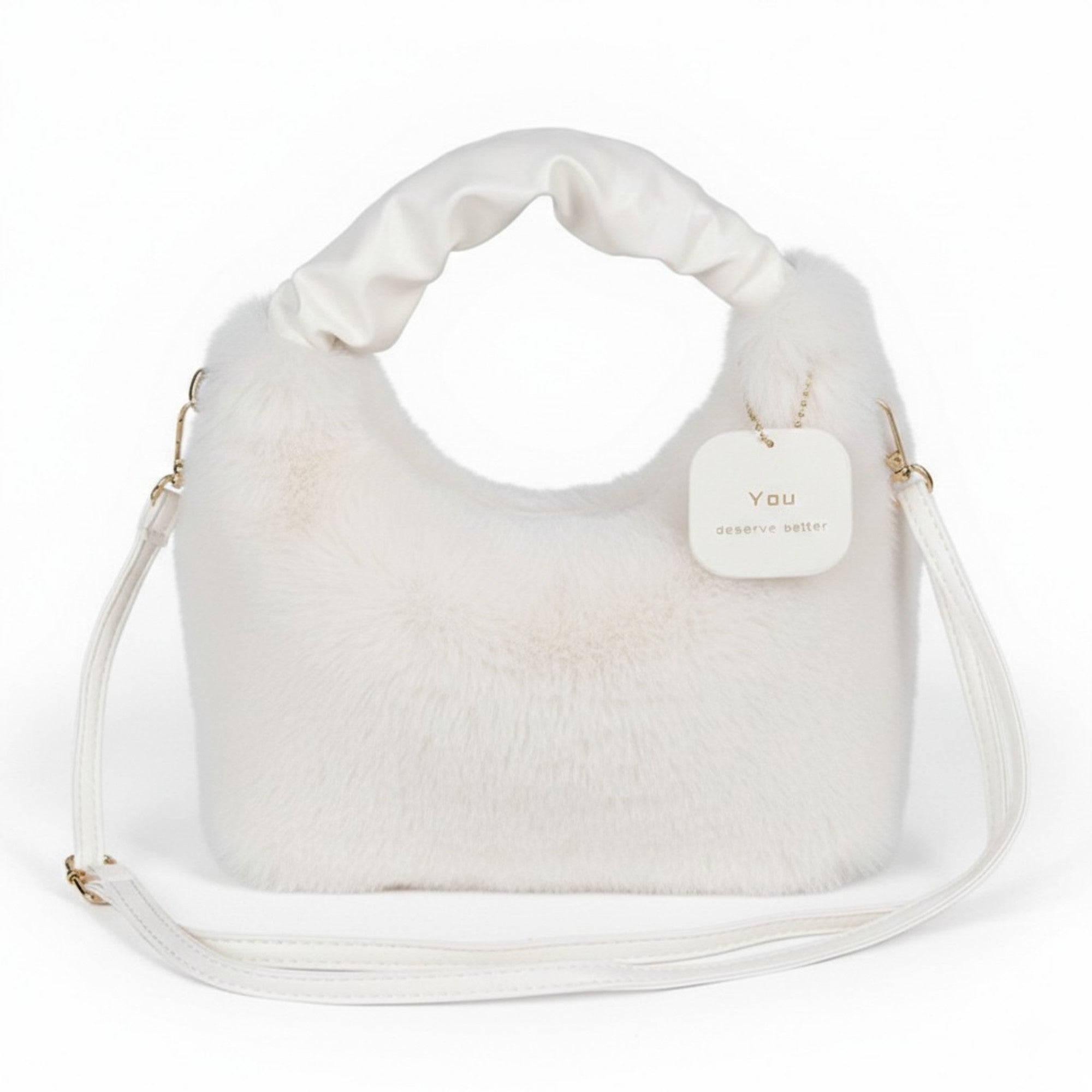 Anna-Kaci Women's Faux Fur Hobo Shoulder Bag with Soft Texture Top Handle and Removable Crossbody Strap