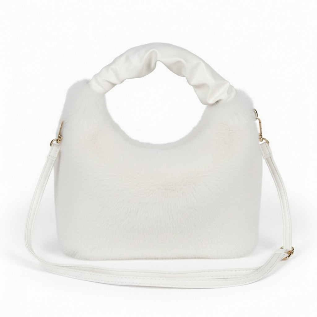 Anna-Kaci Women's Faux Fur Hobo Shoulder Bag with Soft Texture Top Handle and Removable Crossbody Strap