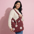 Anna-Kaci Women's Floral Applique Felt Hobo Shoulder Bag with Soft Structured Body and Top Handle