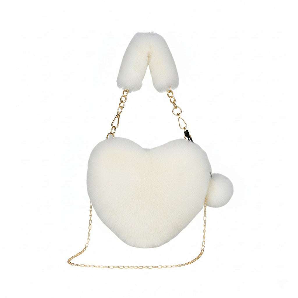 Anna-Kaci Women's Plush Heart-Shaped Crossbody Handbag with Chain Strap