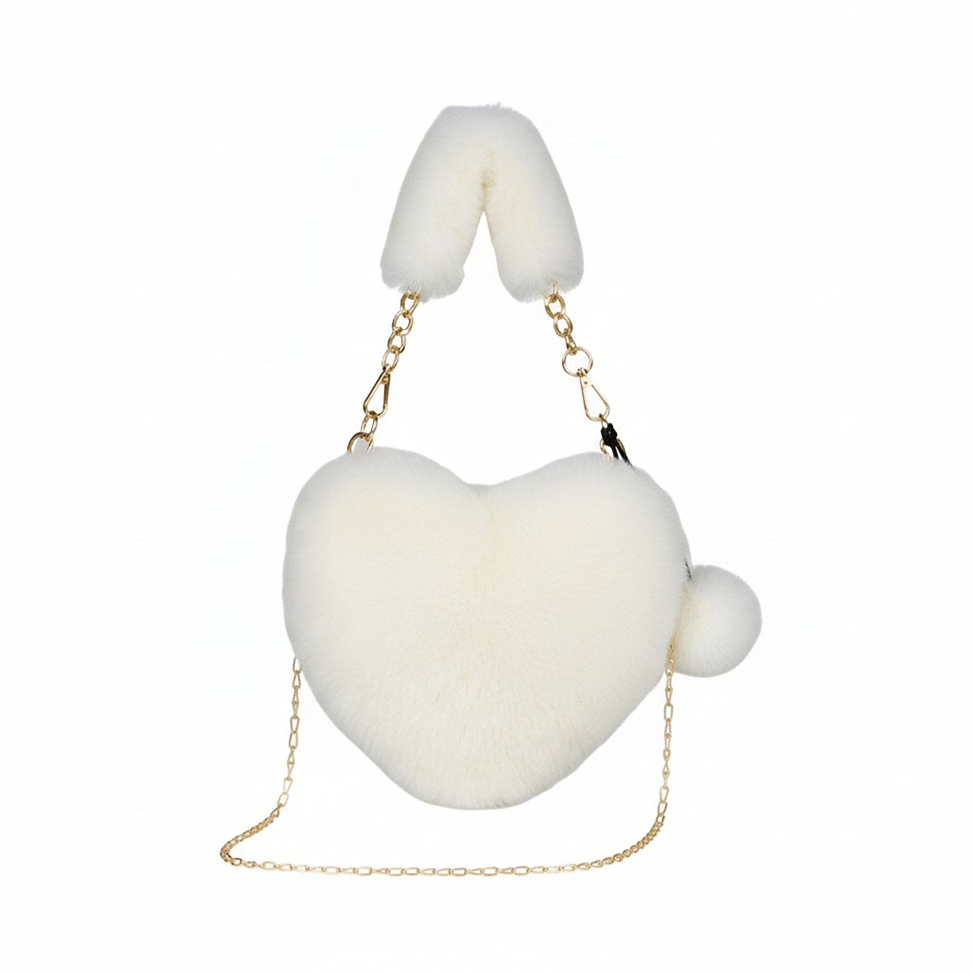 Anna-Kaci Women's Plush Heart-Shaped Crossbody Handbag with Chain Strap