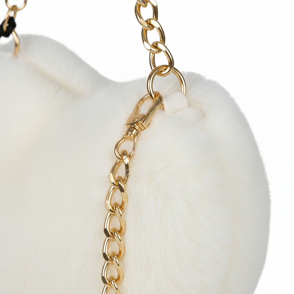 Anna-Kaci Women's Plush Heart-Shaped Crossbody Handbag with Chain Strap