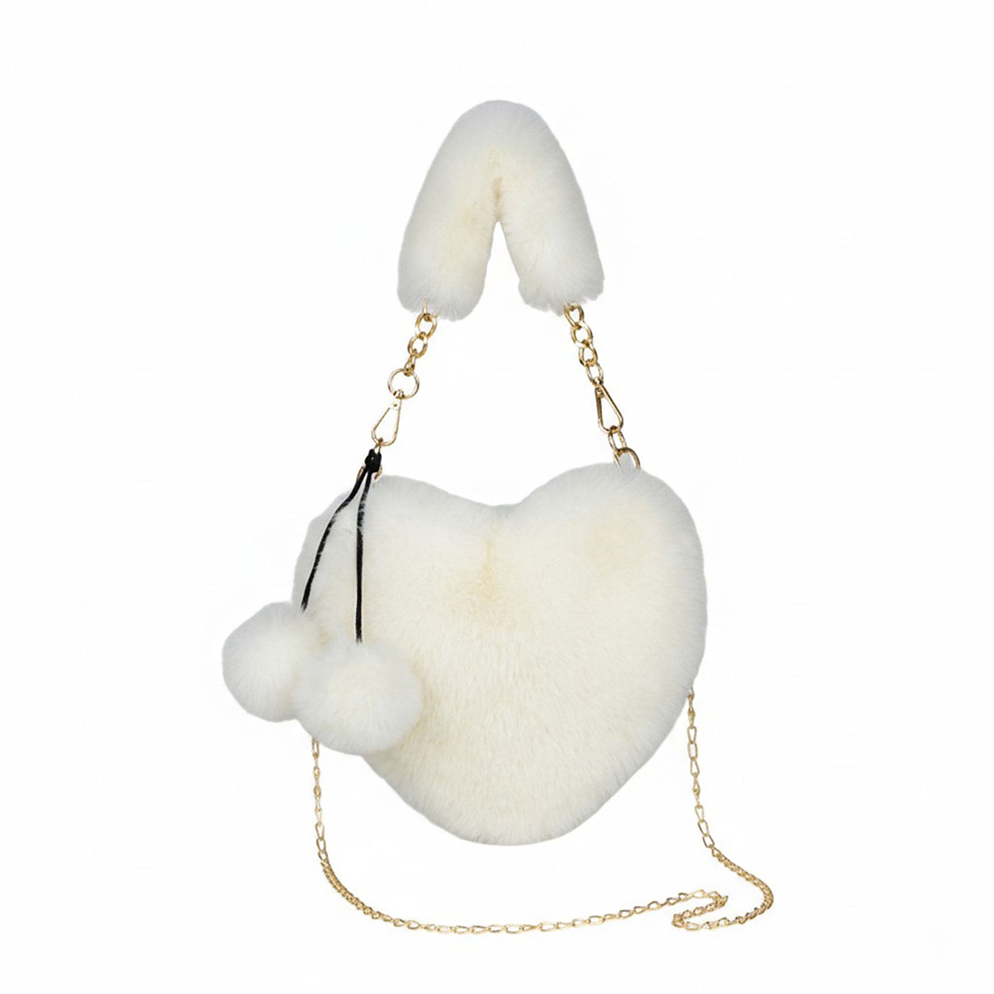 Anna-Kaci Women's Plush Heart-Shaped Crossbody Handbag with Chain Strap