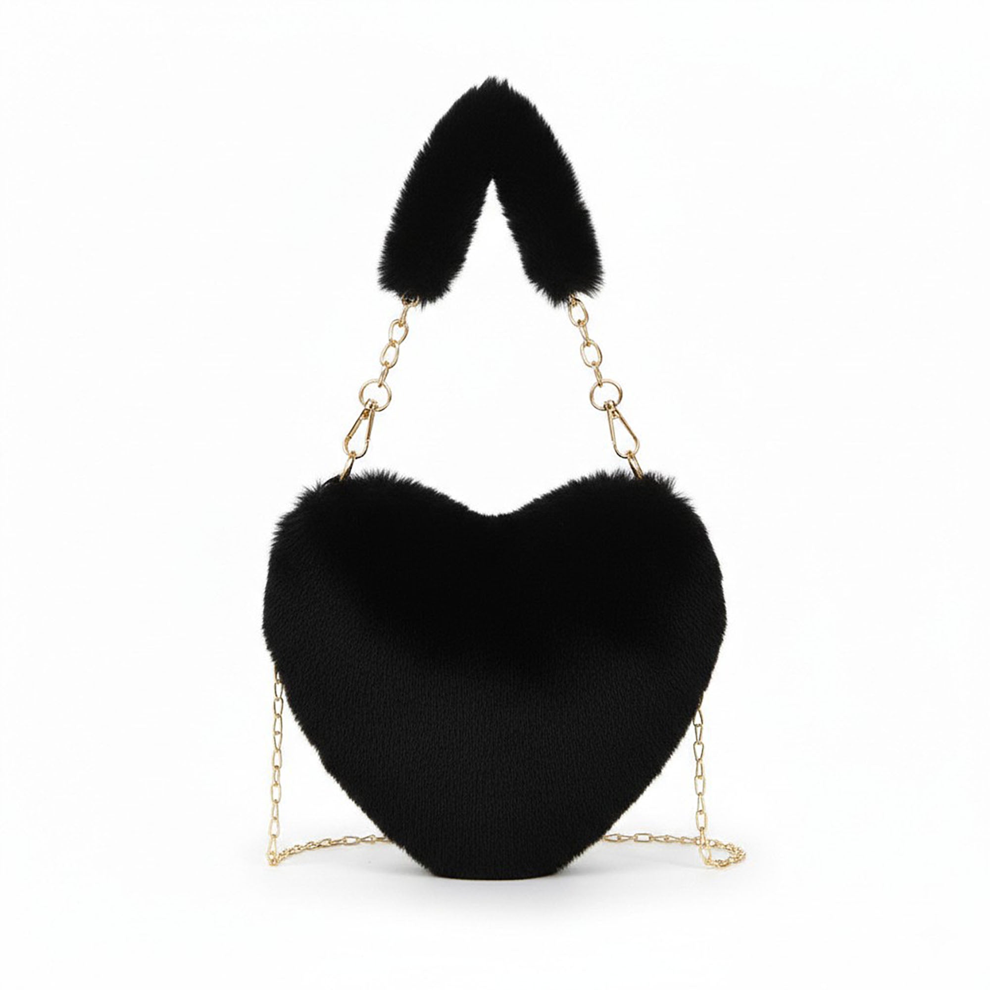 Anna-Kaci Women's Plush Heart-Shaped Crossbody Handbag with Chain Strap