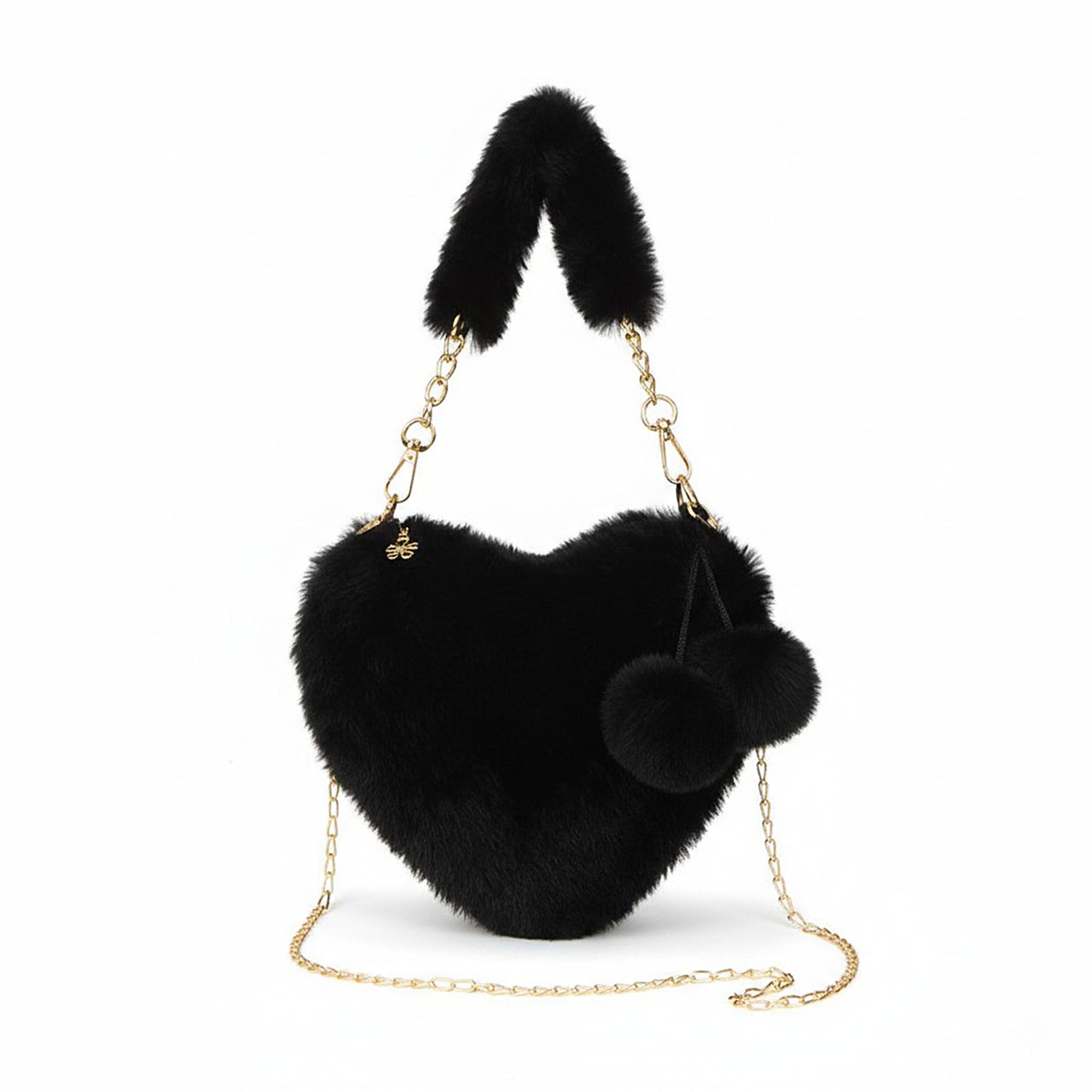 Anna-Kaci Women's Plush Heart-Shaped Crossbody Handbag with Chain Strap