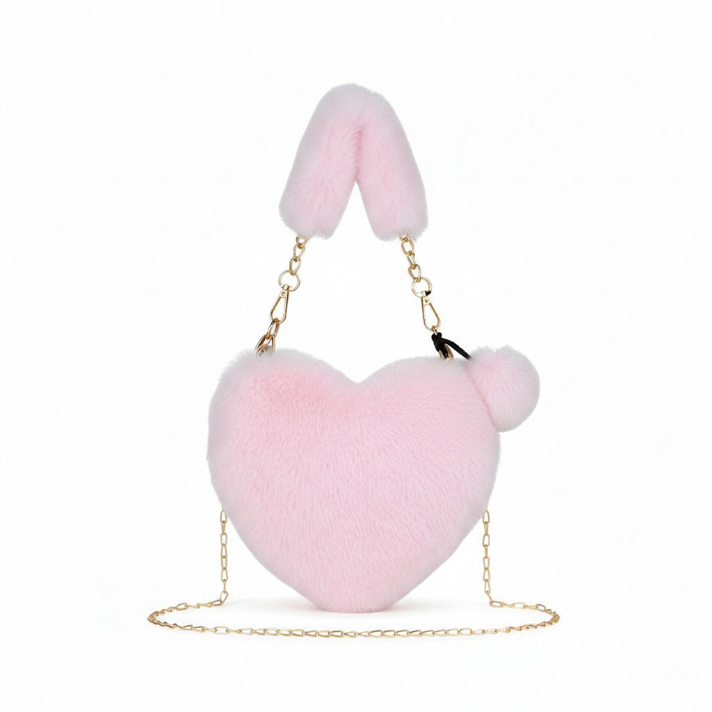 Anna-Kaci Women's Plush Heart-Shaped Crossbody Handbag with Chain Strap