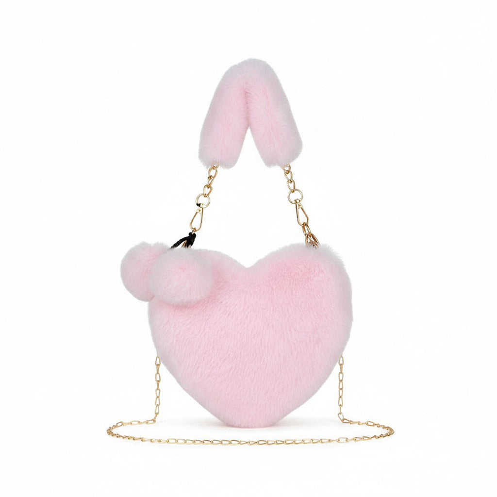 Anna-Kaci Women's Plush Heart-Shaped Crossbody Handbag with Chain Strap