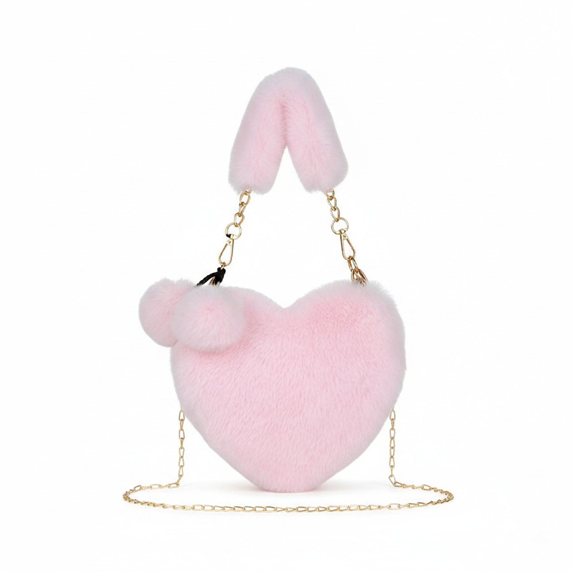 Anna-Kaci Women's Plush Heart-Shaped Crossbody Handbag with Chain Strap