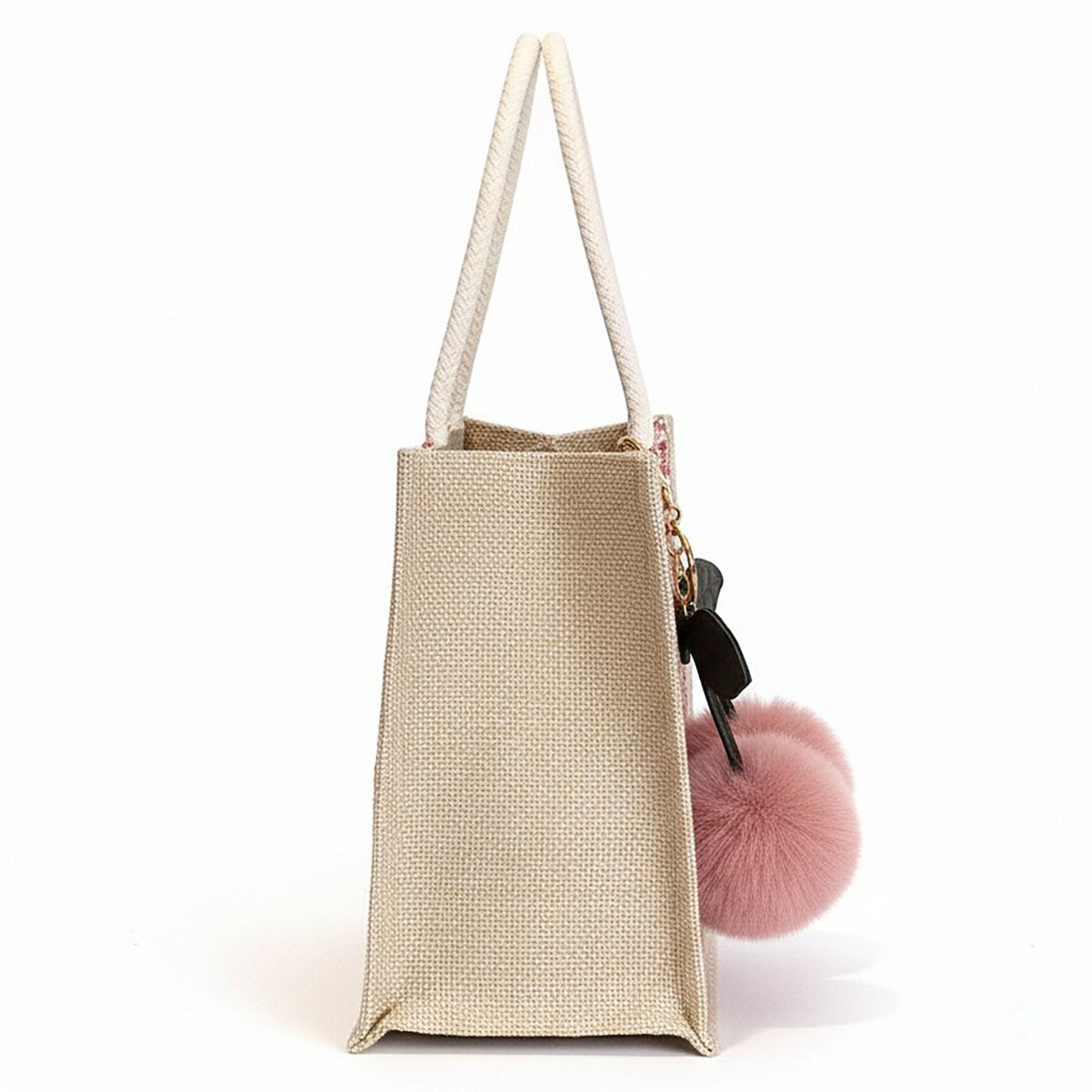 Anna-Kaci Women's Woven Mini Tote Handbag with Pom Pom Charm and Top Handle