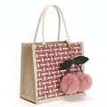 Anna-Kaci Women's Woven Mini Tote Handbag with Pom Pom Charm and Top Handle